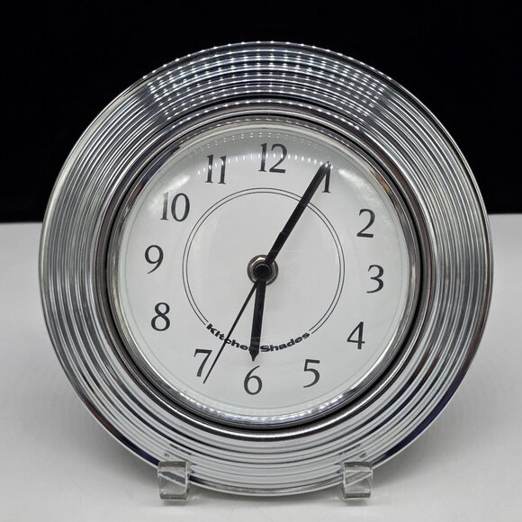 Kitchen Shades Wall Clock With Ribbed Silver Chrome Frame With Convex Glass 8.5" - Picture 2 of 9